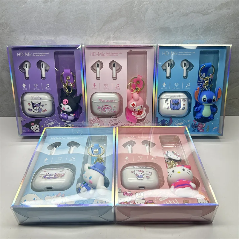 Disney Stitch Wireless Bluetooth Earphones Noise Cancelling Earbuds with Sanrio Kuromi Pompompurin Charms