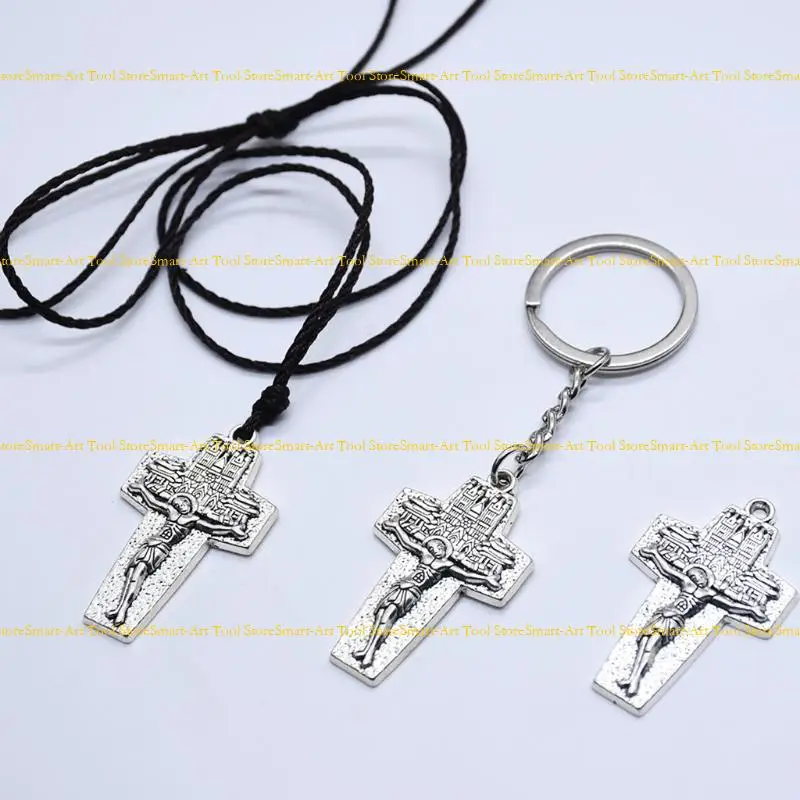 e1pb 예수 그리스도 교차 목걸이 키 체인 매력 펜던트 장식품 보석 제조 DIY 목걸이를위한 액세서리