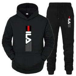 Men's Tracksuit Hooded Sweatshirt+Sweatpants 2 Pcs Sets Sports Suit Casual Jogger Sportswear 2 Piece Male Fleece Streetwear Sets