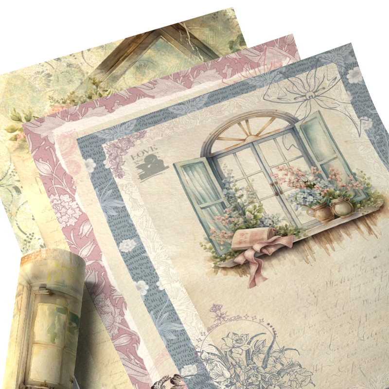 Scrapbooking Decoration Papers Original Design Window World Retro DIY Vintage Junk Journal Crafts 8pcs S24031201 Rice Paper