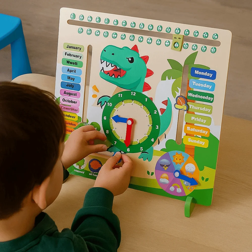 Saison météo calendrier quotidien horloge d'enseignement Puzzle éducation précoce 6 en 1 horloge d'enseignement interactive Portable