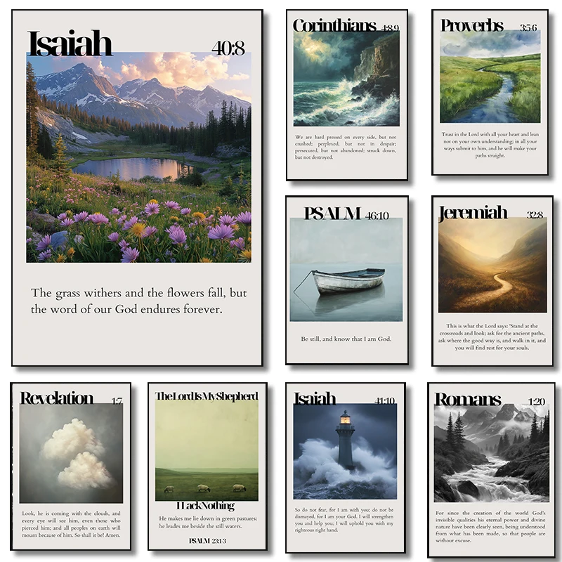 Vintage Landscape Architecture Bible Verse Poster Classic Christian Modern Prints Canvas Wall Art Picture Home Living Room Decor