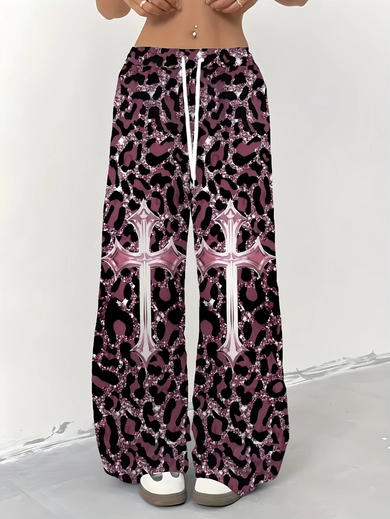 Pantalones de Moda con Estampado de Leopardo Rosa, Estilo Gótico, Cintura Elástica con Cordón, para Mujer, Ropa Urbana Y2K, para Niñas, Novedad 2026