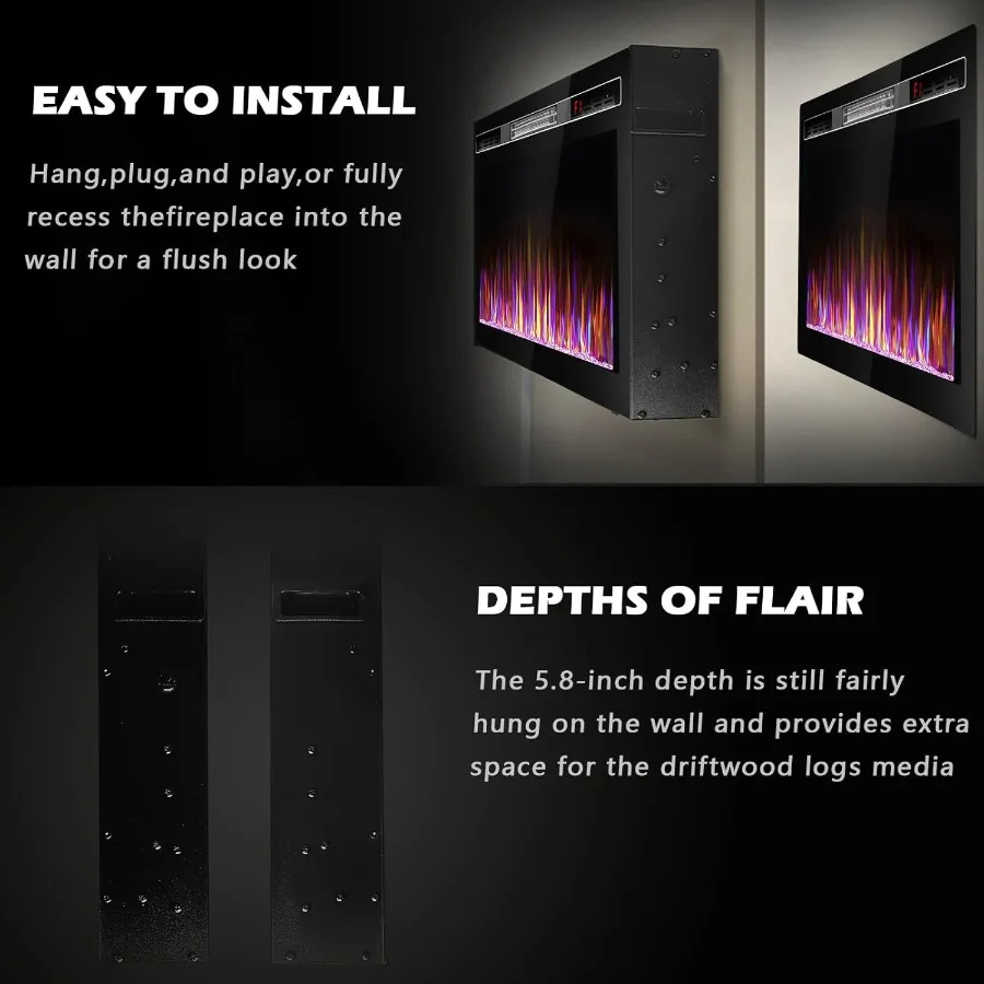 36 بوصة رقيقة جدا الصمت الخطي معكوسة مدفأة كهربائية لغرفة المعيشة الحديثة أو غرفة نوم راحة تصميم الحائط wi #6