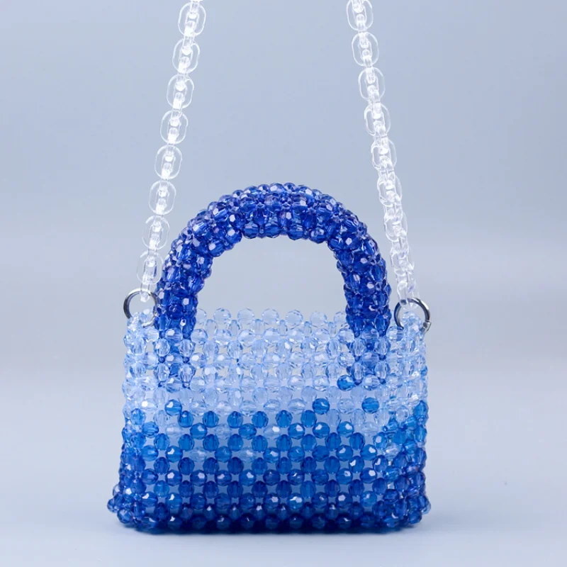 Crystal Bag 2023 Women's Fashion Gradient Acrylic Hand-woven Beaded Handbag Simple Versatile Chain Shoulder Bags сумка из бусин