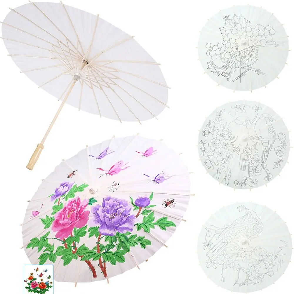 Vintage Oil Paper Umbrella DIY Comfortable Grip Blank Paper Umbrella Long-handle Hand Painted Chinese Umbrella Decorative