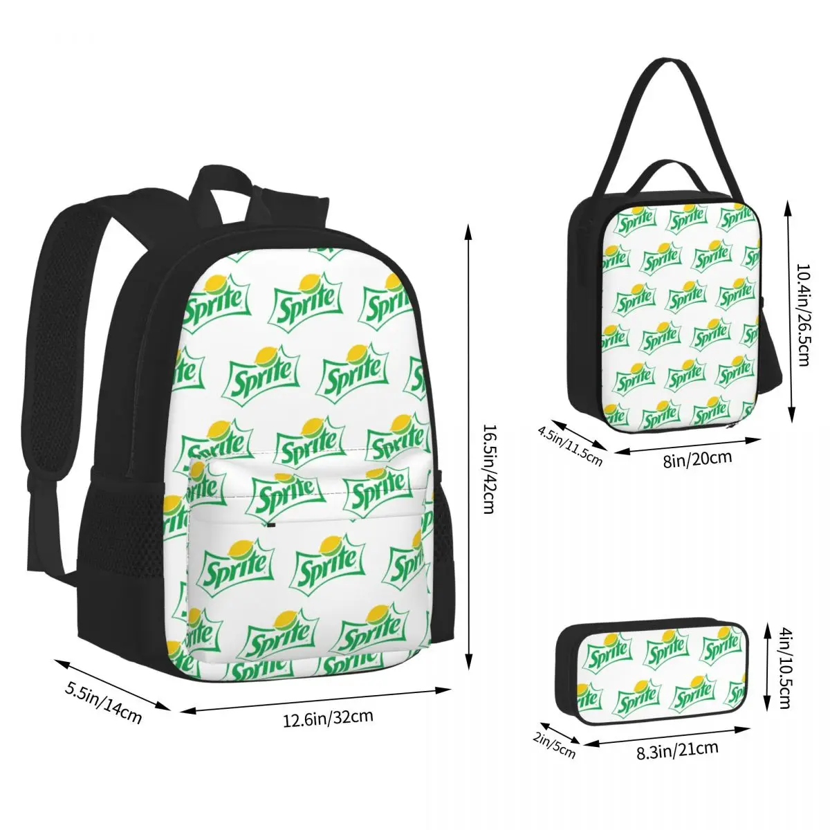 Sprite Original Logo Backpacks Children Bookbag School Bags Rucksack Lunch Bag Pen Bag Three-Piece Set