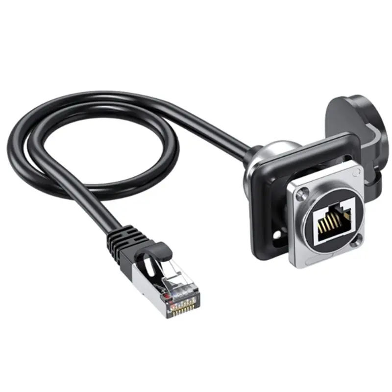 Conector Impermeable FEDI-0.5M RJ45 8P8c, Conector RJ45 Macho a Hembra, Montaje en Panel Tipo D, CAT6A, Conector RJ45