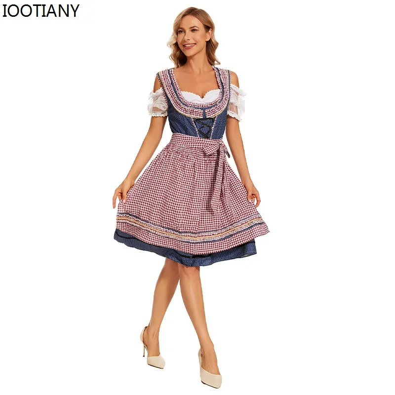

CosplayGerman Munich Oktoberfest Dress Bavarian National Traditional Plaid Beer Costume Maid Cosplay Costume Adult Carnival Part