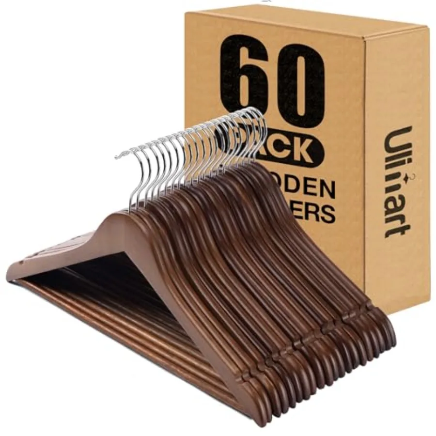 

Wood Hangers - Pack Solid Shirt Hangers Heavy Duty and Slim Wooden Hangers for Suit Coat Jacket Pants Walnut
