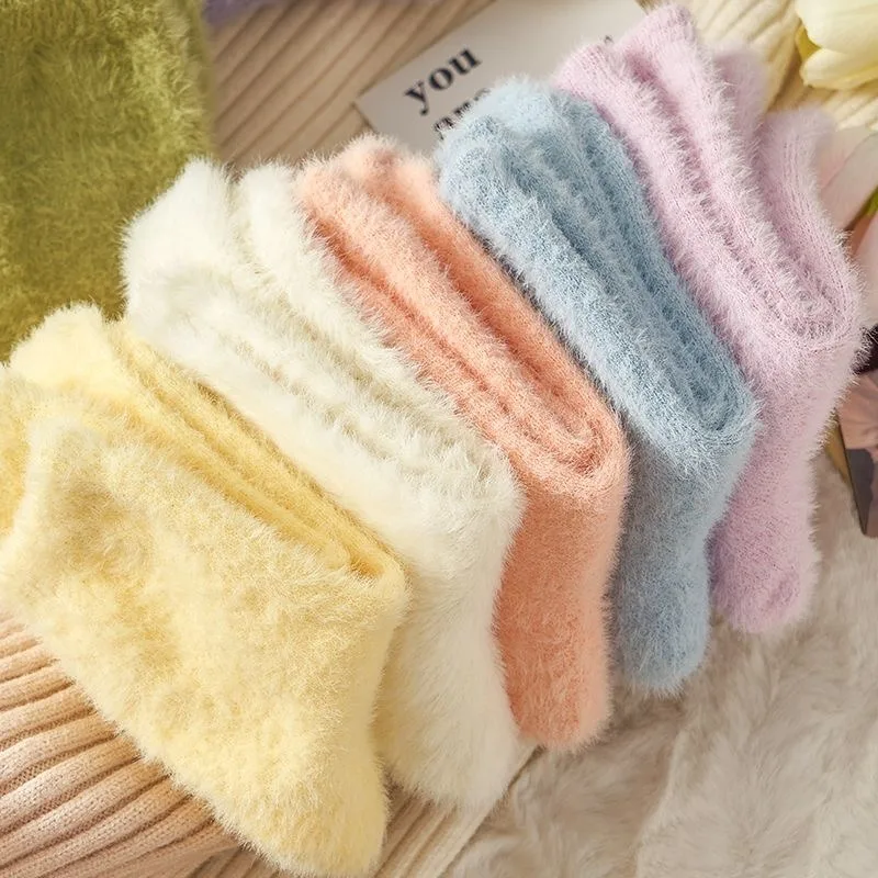 1/3pairs Lovely Mink Velvet Socks for Women Girls Autumn and Winter Elastic Thermal Coral Velvet Sleep Plush Floor Plush Socks