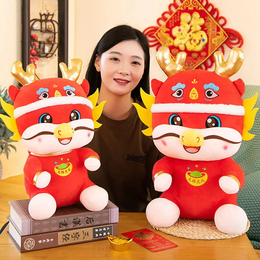 

Adorable Dragon Doll 2024 Chinese Zodiac Dragon Plush Doll Festive Mascot for New Year Party Stuffed Ornament with Blessing