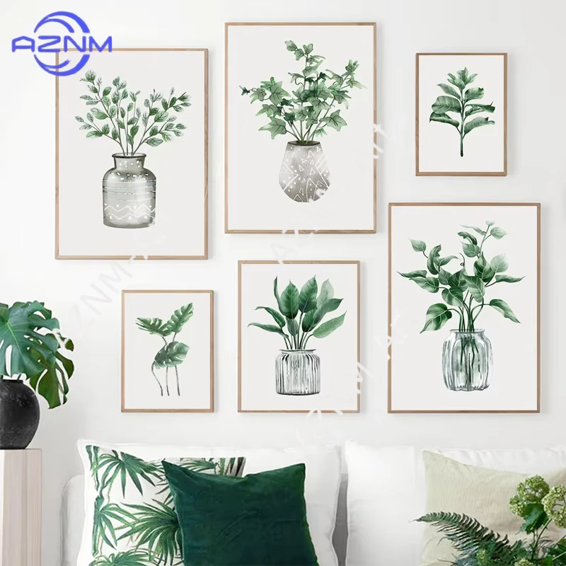 1 Stück/6 Stück Einfacher Stil Grünpflanzen-Wandkunst Tropische Blätter Dekorative Leinwandbilder und Poster für Wohnzimmerdekoration