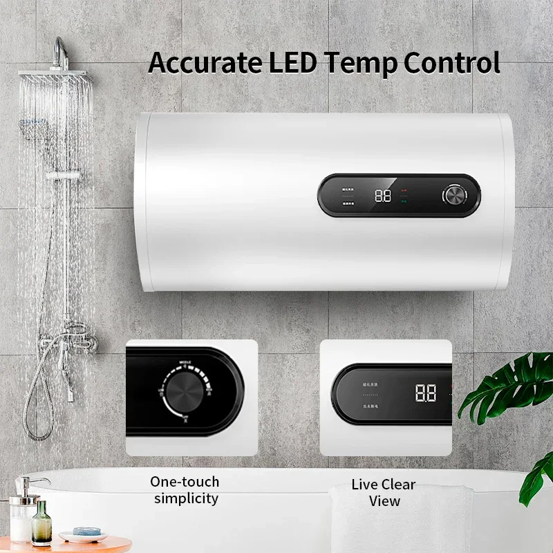 IPX4 30L-80L Vertical Electric Water Heater Energy Efficient Wall Mounted RV Bath Shower Smart Features For Household