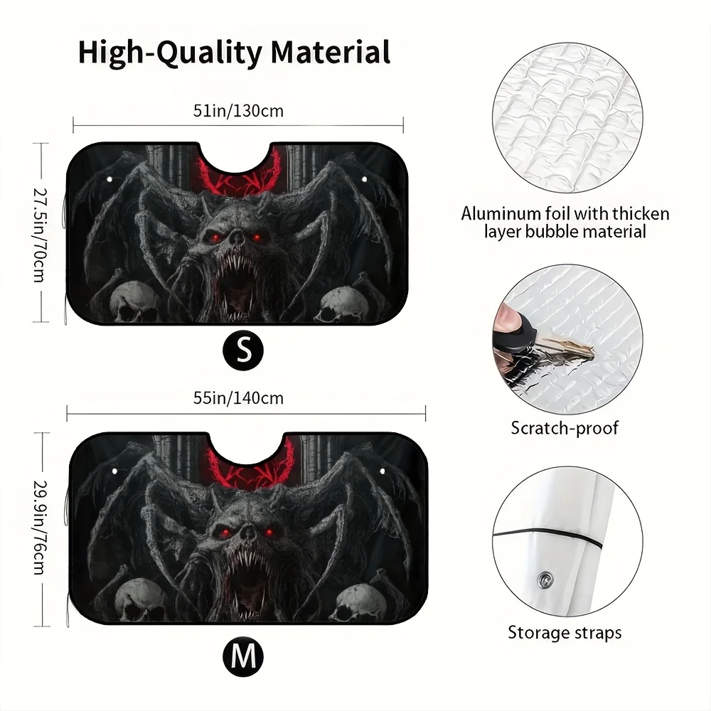 1pc Gothic Snake Monster Skull Sun Shade - Stylish Polyester Auto Window Cover With Red Eyes & Blood Splatter Design, Durable &