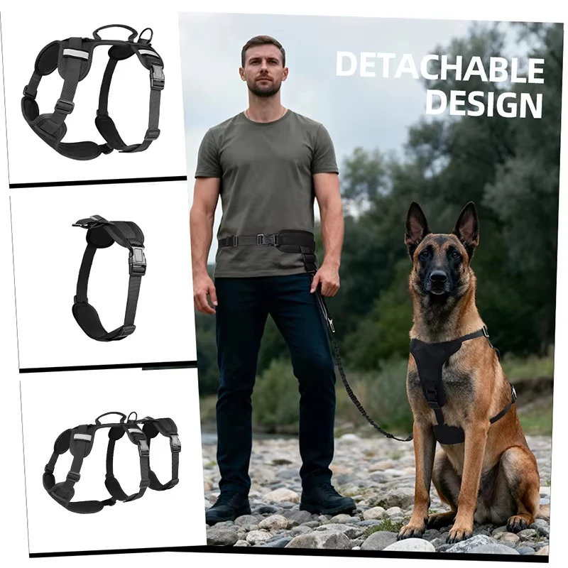 3-Section Detachable Heavy Duty Dog Harness Escape Proof No Pull Adjustable Reflective Durable Pet Harness for Medium Large Dog