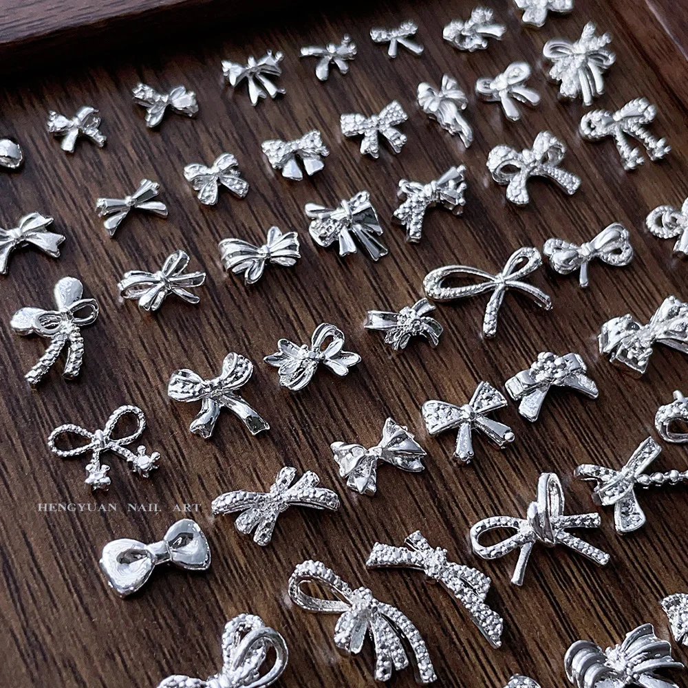 Silver Butterfly Combined with Gold Nail Art Accessories, Three-Dimensional Floating Bow Tie, Metal Wearable Nail Decoration Accessories