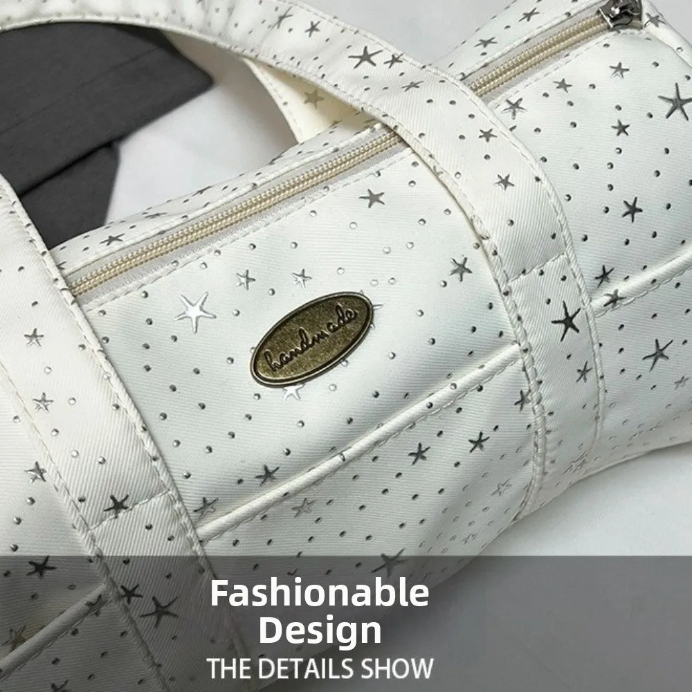 Korean Large Capacity Polka Dot Star Pillow Bag Multi-Pocket Lightweight Round Boston Bag Versatile Zipper Underarm Bag Women