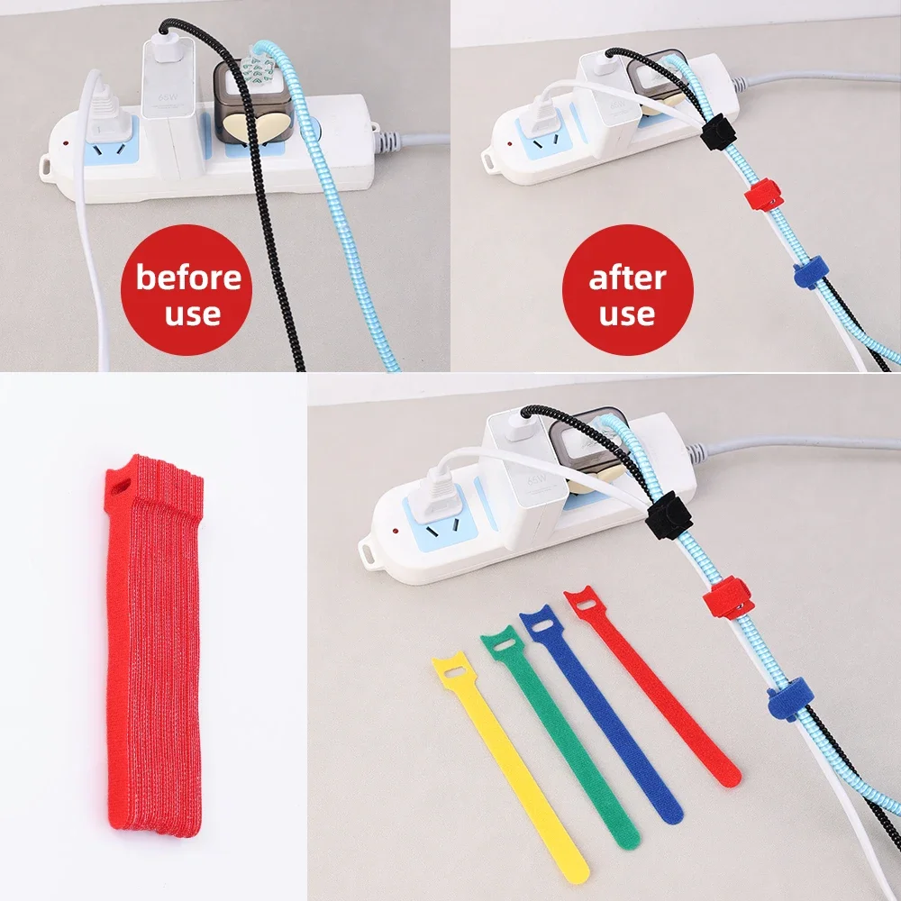 Releasable Nylon Cable Ties Loop Wrap Bundle Tie T-type Cable Organizers Multifunction Network Wire Adhesive Fastener Straps