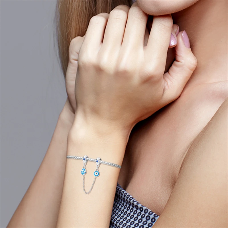 New 925 Sterling Silver Glowing Guardian Safety Chain Charms Bead Fit Original Bracelet DIY Women Anniversary Jewelry Gift