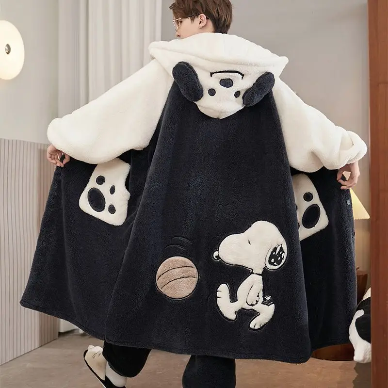 Kawaii Cartoon Dog Hooded Onesie Pajamas for Adults Thick Coral Fleece with Big Pocket Warm Winter Home Loungewear Cosplay Soft