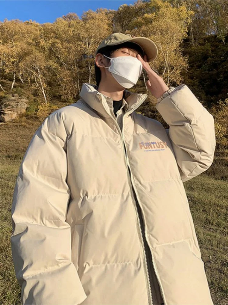 

Men's down Cotton Jaet Winter Thi Warm Bread Sle Loose Fit Stand Collar Casual Warmth Polyester Fiber Zipper Closure So...