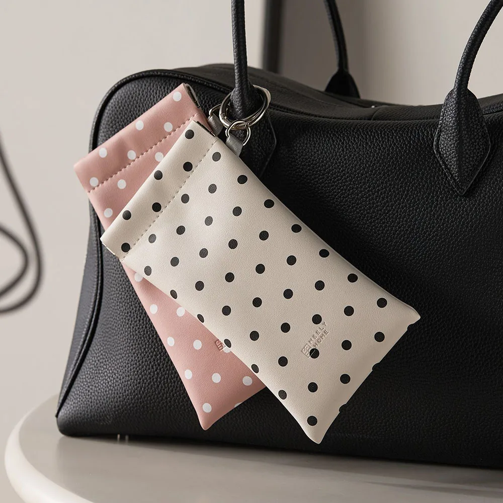 Portable Glasses Storage Bag with Polka Dot Design and Hook, Easy One-Hand Opening and Closing, Pu Waterproof and Dustproof Glasses Case