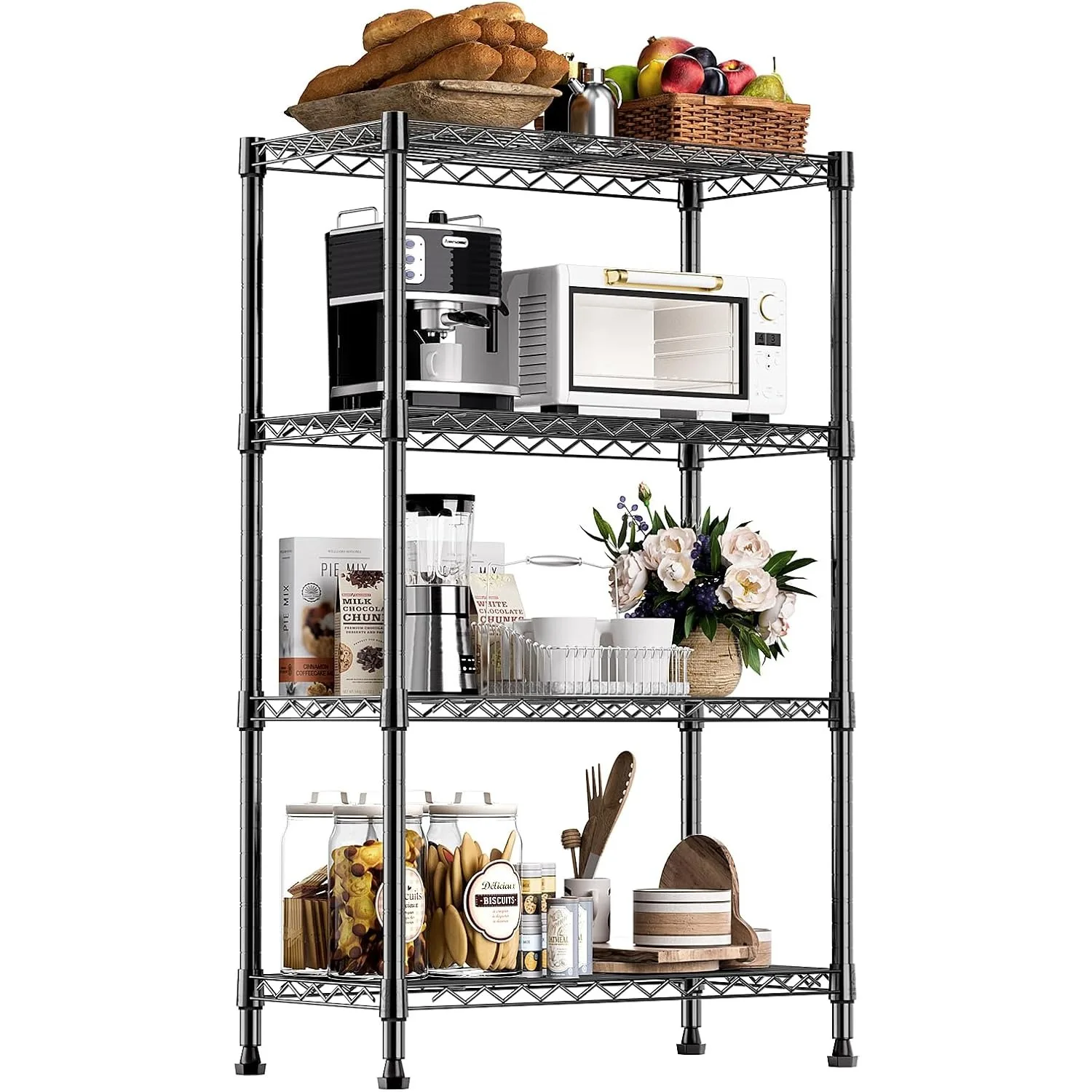 

1000 lbs Storage Shelving Steel Heavy Duty 4-Tier Utility Shelving Unit Steel Organizer (13.7" D x 23.6" W x 53.4" H)