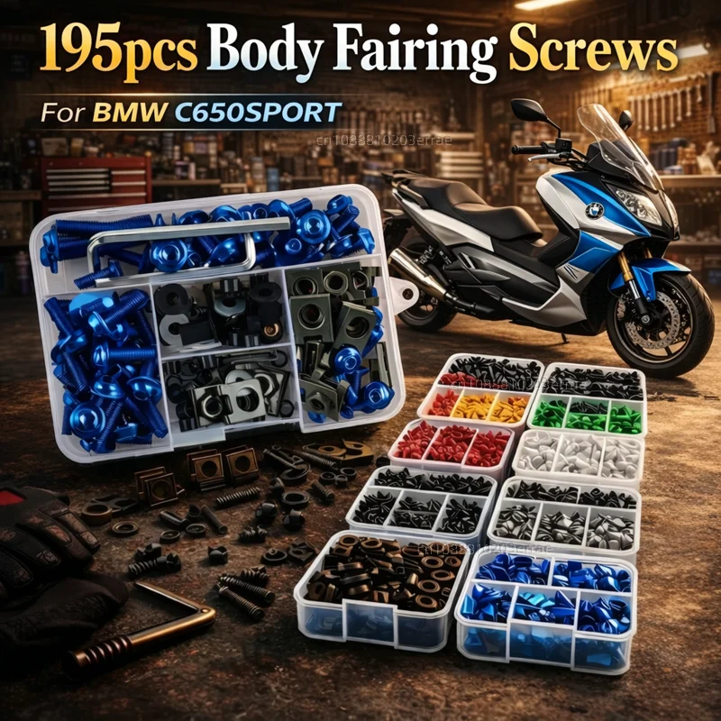 

195pcs Motorcycle Fairing Bolts Body Screws Nuts For BMW C650 SPORT C650GT C 650 GT 2012-2020 Kit Aluminum CNC Fasteners Clips