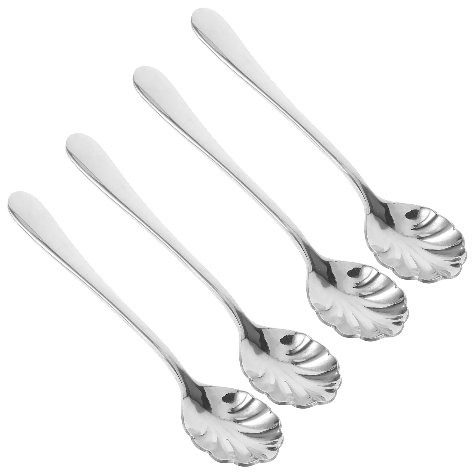 Stainless Steel Shell Spoon Shaped Teaspoons Dessert Sundae Coffee Ice Cream Cute Creative High Gloss Polished Extra Thick