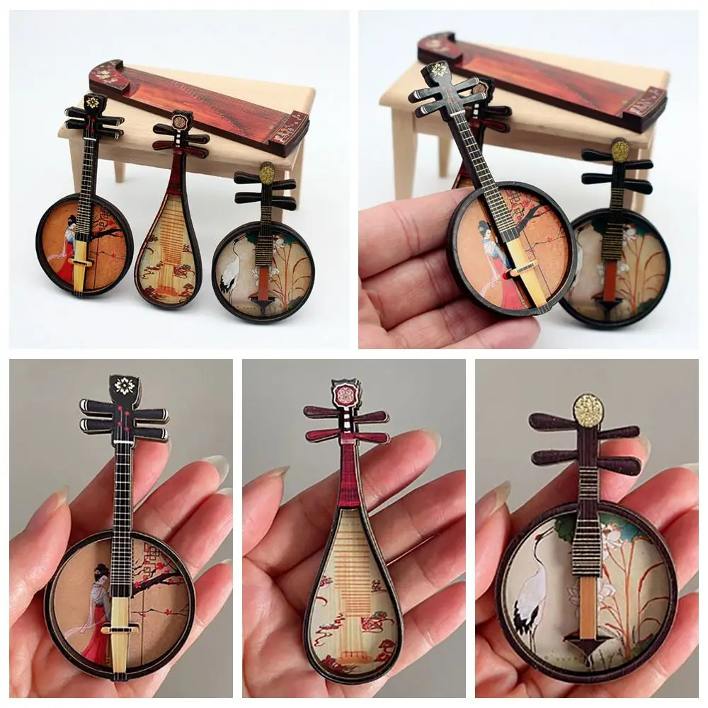 1/6 1/12 Dollhouse Musical Instruments Wood Courtesan Pattern Chinese Classical Instrument Scene Model Playing House