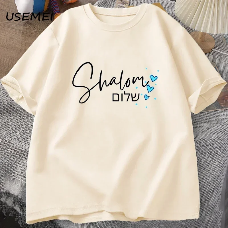 Shabbat Shalom Jewish T Shirt Hebrew Inner Peace T-shirt Cotton Short Sleeve Unisex Men's womens Clothing Cotton Tshirts