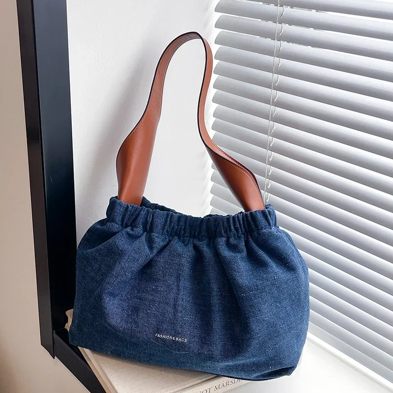 Sac fourre-tout doux en tissu denim de grande capacité, sacs initiés sous les bras polyvalents, fil à coudre, loisirs et mode, haute qualité, nouveau, 2024