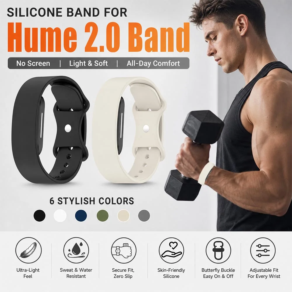 Weiches Silikonarmband für das Hume 2.0 Fitness-Tracker-Sportarmband, verstellbare Schlaufe als Ersatzarmband für das Hume 2.0, Zubehör.