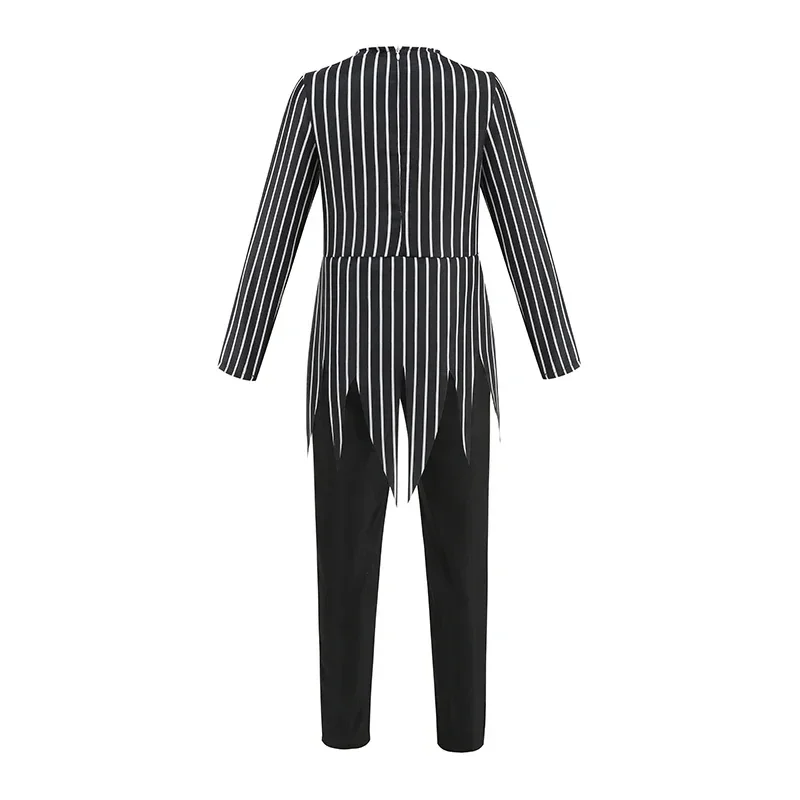 Halloween Jungen Kürbiskönig Skelett Jack Gestreifter Overall Kostüm Skelett-Handschuhe Maske Schwarze Rose Kinder Party Cosplay Outfit Set – Detail 6