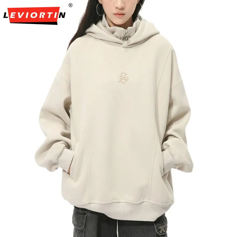 LEVIORTIN Korean Style Men's Hoodies Letter Embroidery Fake Two Pieces Hooded Casual Pullover Male Sweatshirts New Trendy 2024