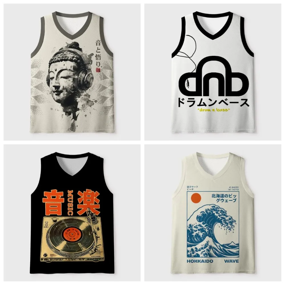 Wearing Headphones DJ Buddha Pattern 3D Printing Men's  V-Neck Vests Casual Outdoor Sports Breathable Quick-Drying Hip-hop Cloth