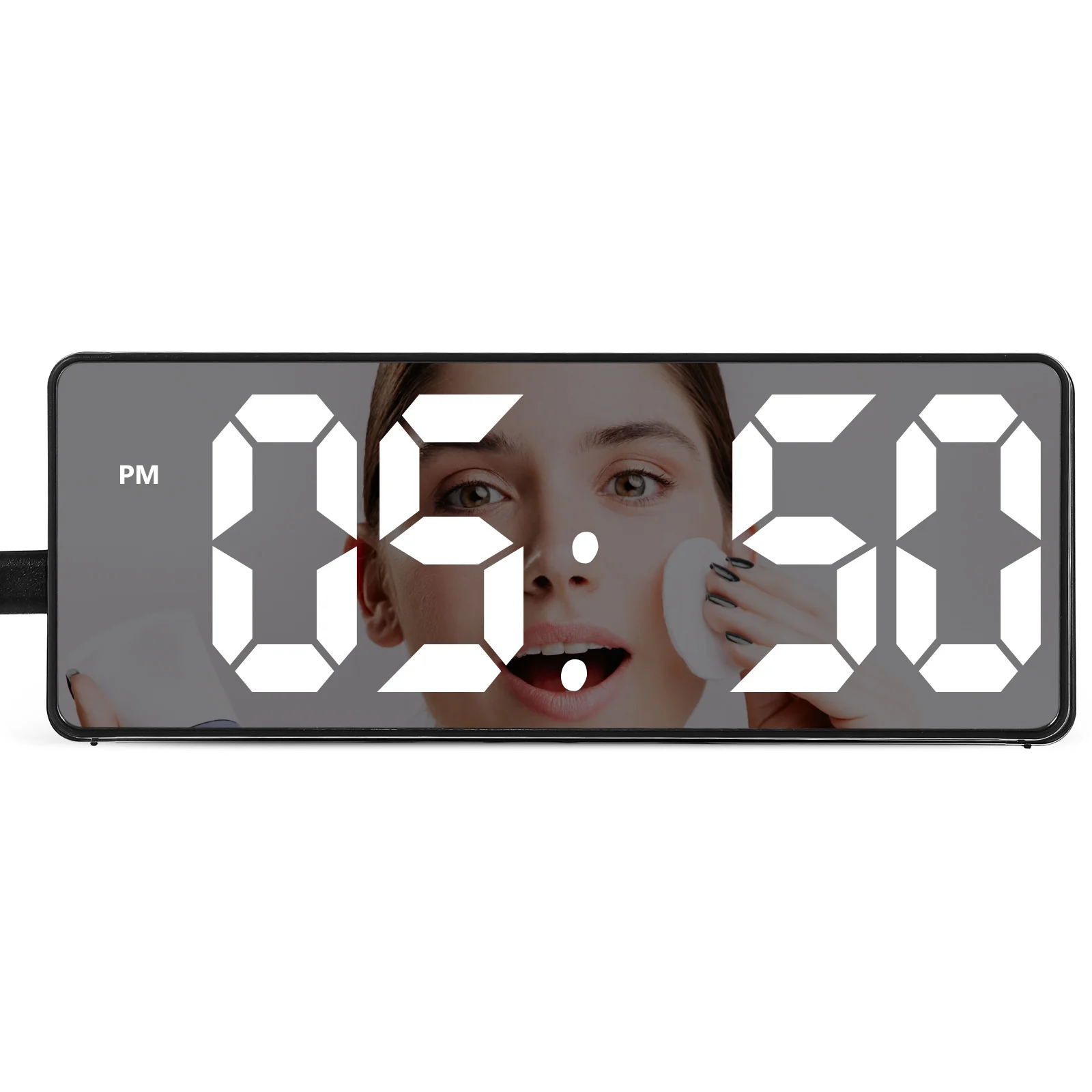

Digital Alarm Clock LED Mirror Clear Display Large Screen Bedroom Office Decor Temperature Show Plastic Frame Vintage Style Desk