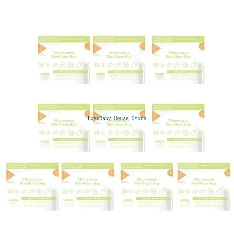 BX0D 10 카운트 살균 파우치 유축기 부품/아기 젖병용 재사용 가능한 전자레인지 증기 살균기 가방, 가방당 20회