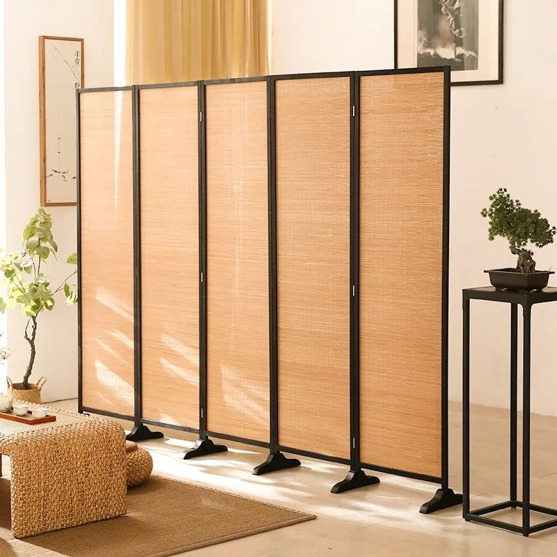 Chinese bamboo screen partition wall, living room folding mobile bedroom solid wood wall