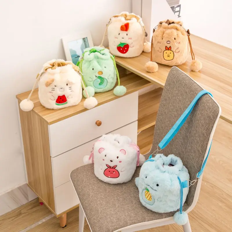 Sumikkogurashi Anime Hobby lagarto camarones fritos dibujos animados bolso cruzado de felpa chica salida bolsa de almacenamiento con cordón regalo de cumpleaños