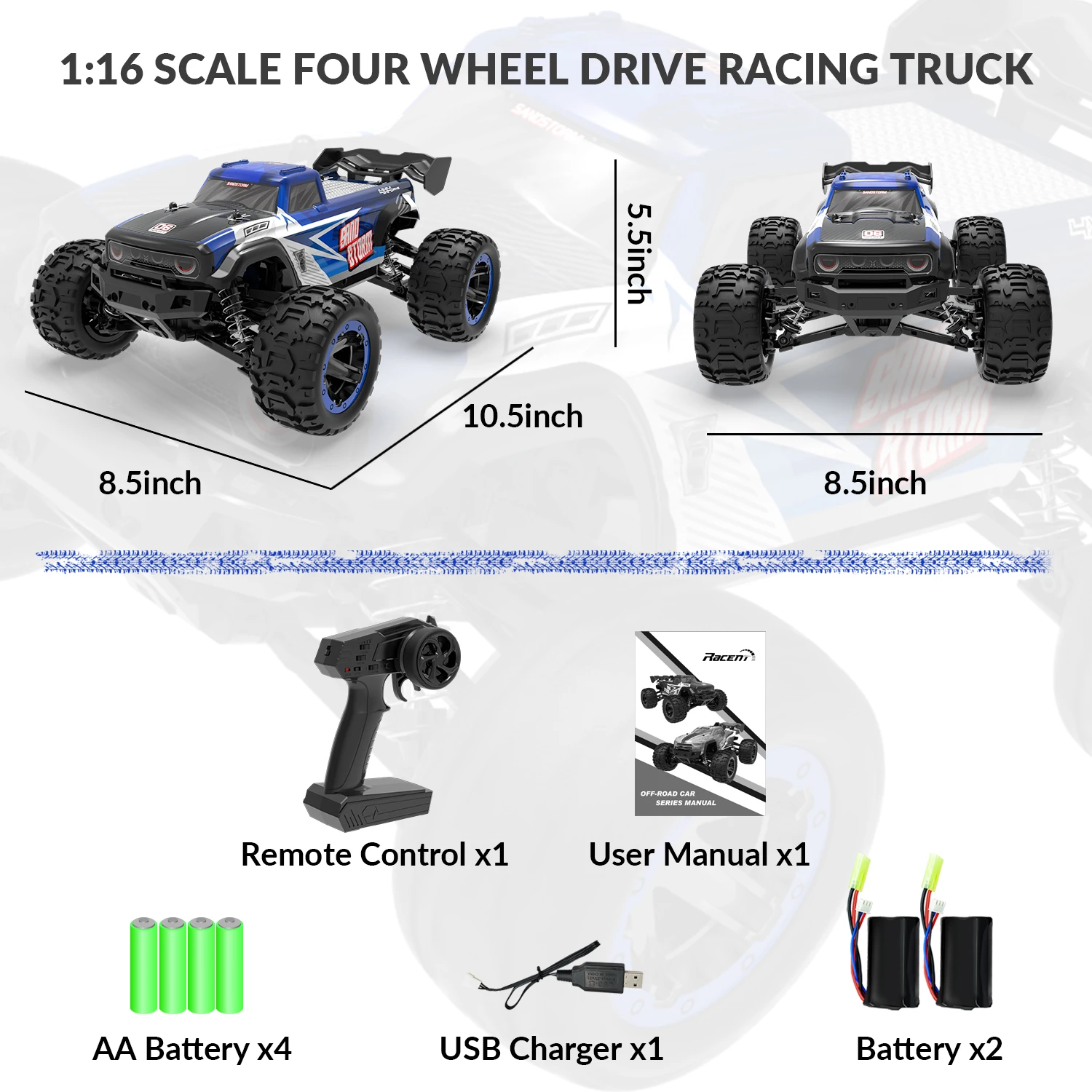 RACENT RCトラック 1:16 4x4 全地形対応 RCカー 40KPH 高速 ラジコンカー オフロード モンスタートラック 男の子向け