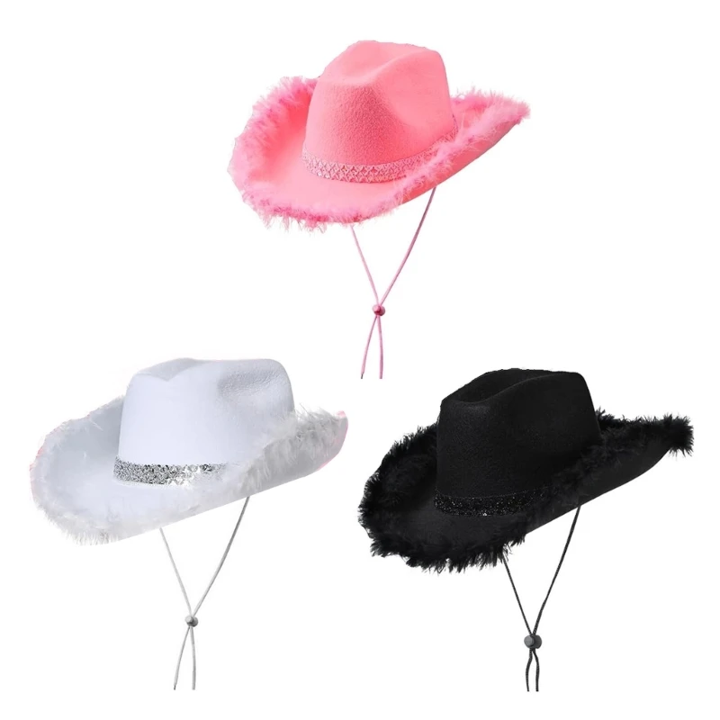 Women Felt Flat Top Hat Role Play Costume Hat Furry Brim Hat Music Festival