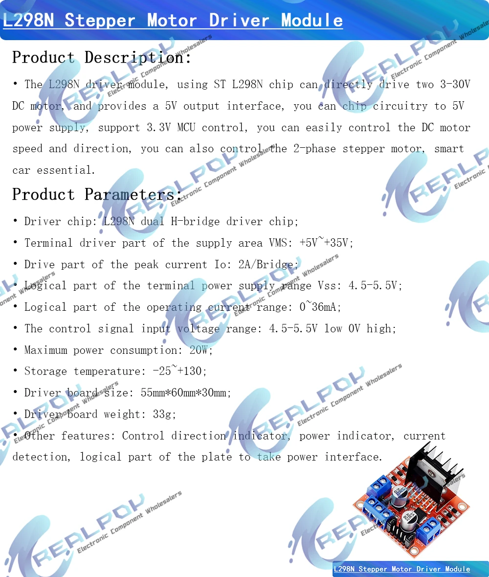 L298N Treiberplatinenmodul L298 Schrittmotor Smart Car Roboter Breadboard Peltier Hochleistung – Detail 1