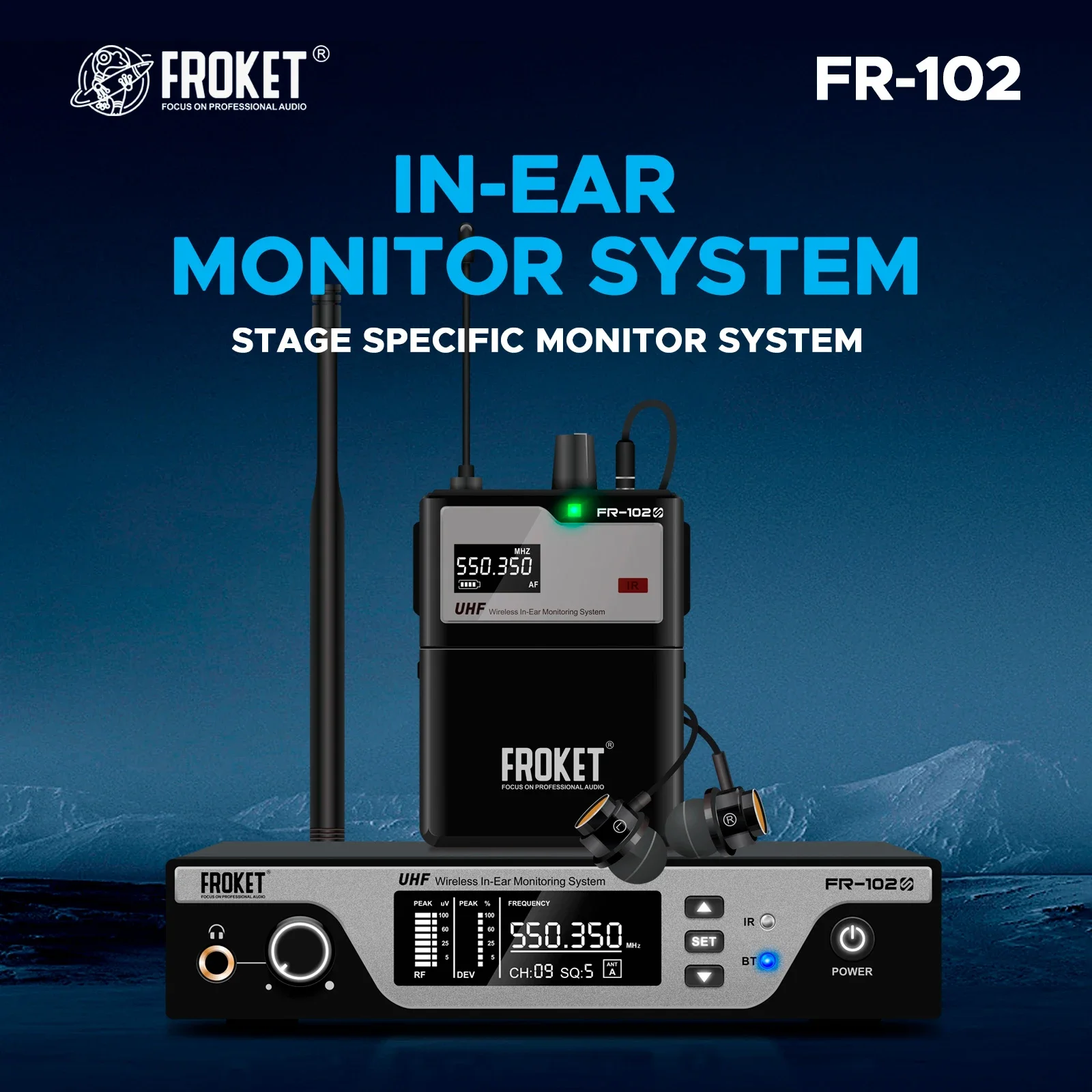Portable 4-Channel FR-102 Wireless Ear System 120DB Professional Singing Sound System Noise Cancelling Headset