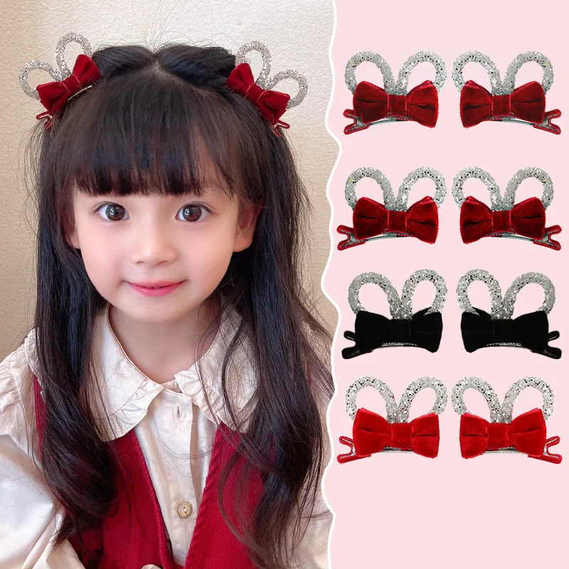 2PCS Princess Velvet Double-sided Bow Cute Girl Hairpins Children Headwear Hairgrip Hair Clips Barrettes Hair Accessories