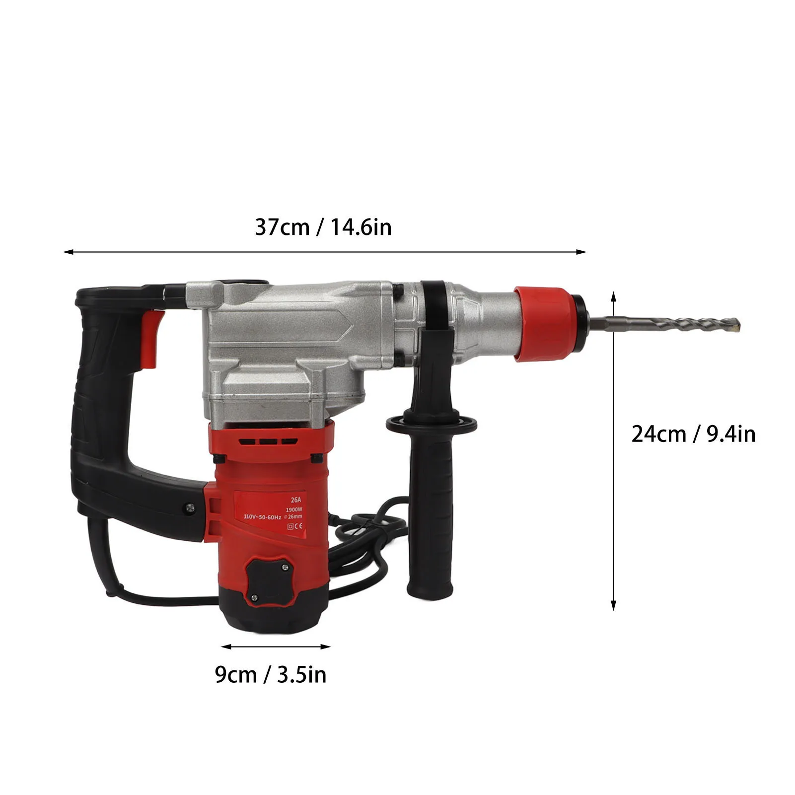 Electric  Drill Power Hammer Drill Kit Chisel Function 26mm Cylinder Powerful Force 1900W with Bits for Home Improvement