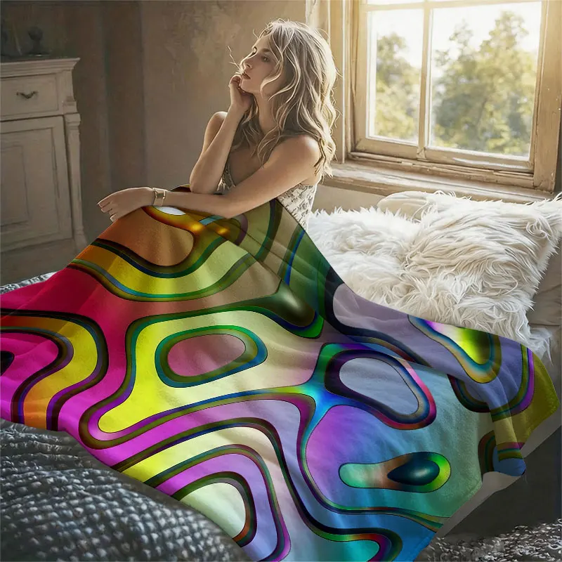 Iridescent Liquid Shapes Flannel Blanket Warm Soft Halloween Christmas Decorative Couch Warm Cozy All-Season Gift