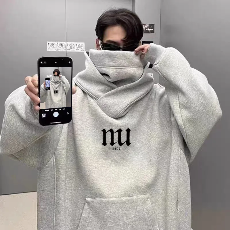 

Large Size Men's Hoodie American Retro Casual Social Anxie Street Sle Functional Windbreaker Autumn Winter Polyester Fabric