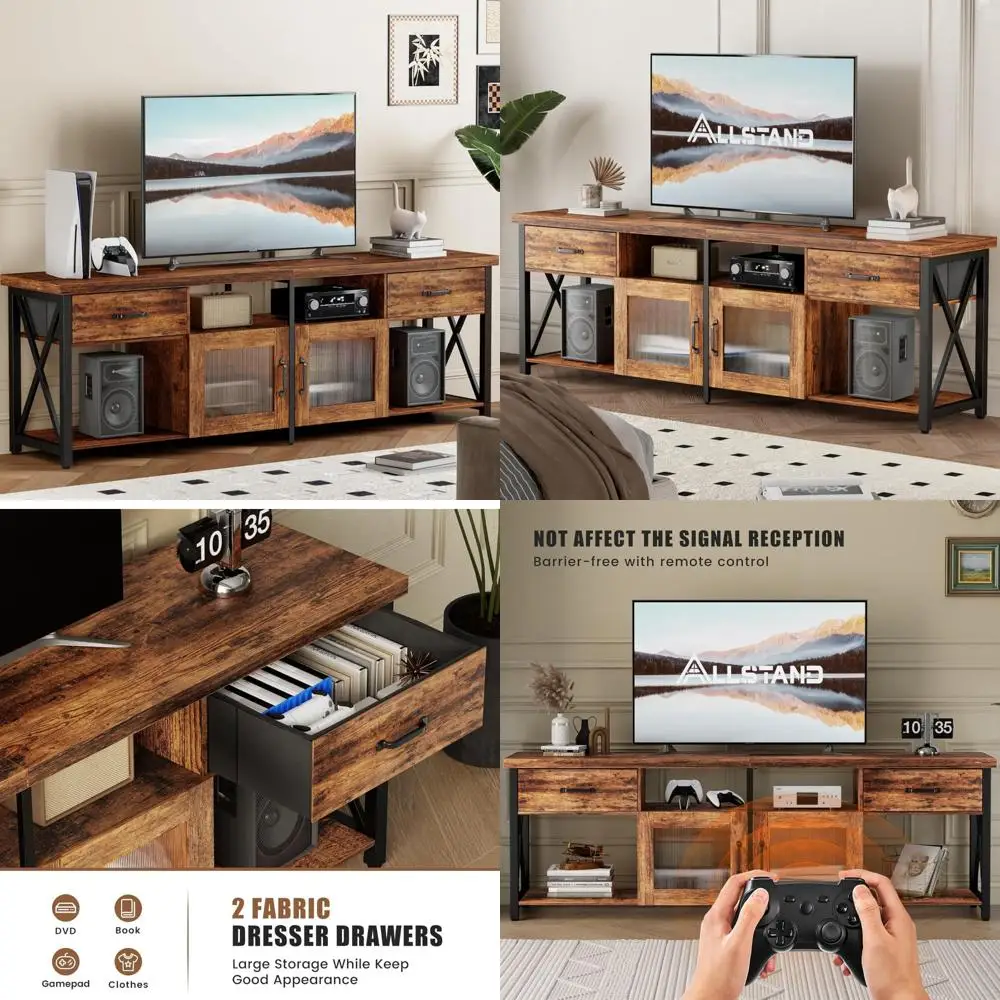 

Журнальный столик 55,1 дюйма с 3-цветной подсветкой и 2 большими ящиками, современный деревянный прямоугольный центральный стол с местом для хранения вещей для гостиной, w